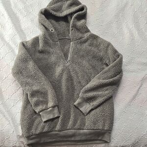 3/$10 Gray Quarter-Zip Fleece Sweater with Hood